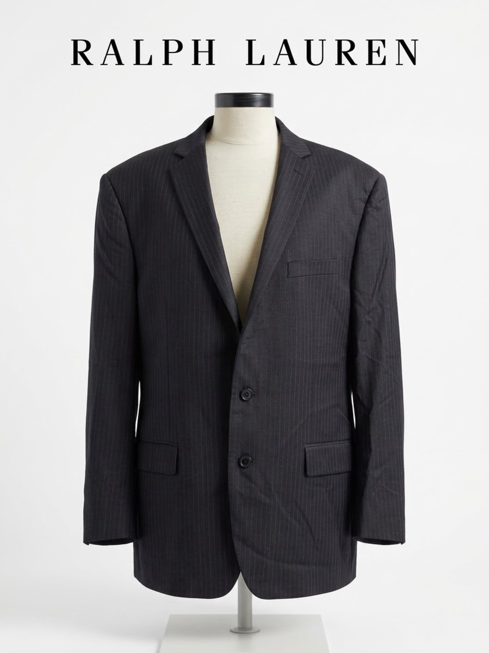 Ralph Lauren Men’s Black Pinstripe Two-Button Blazer Size 48L